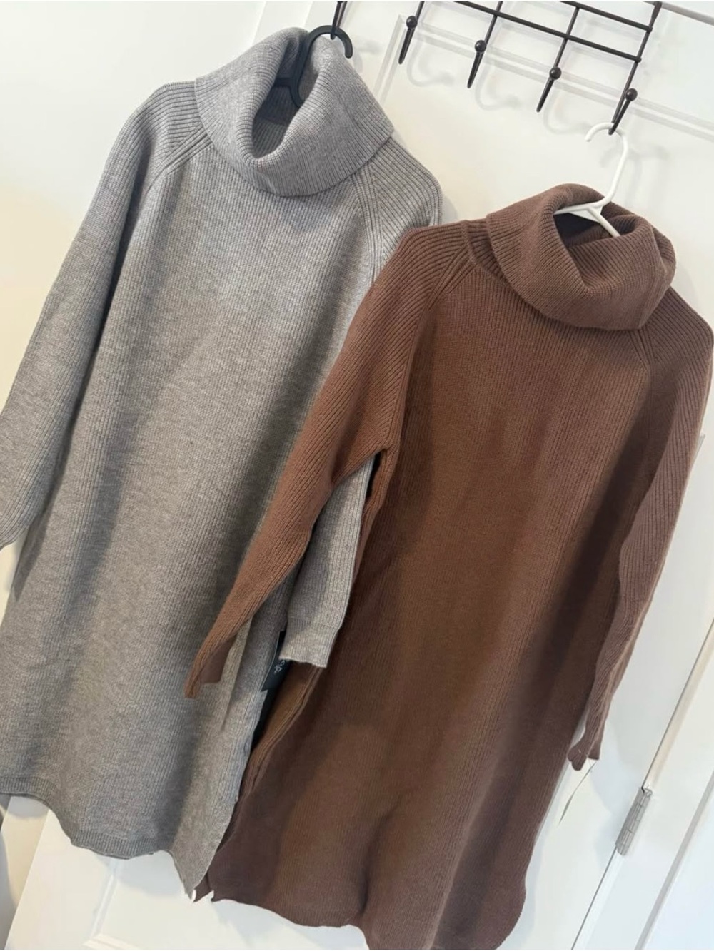 Turtleneck Knit Sweater Dress - Gray and Brown Lot of 2